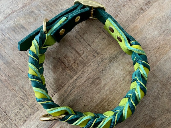 Geflochtenes Lederhalsband aus Fettleder 2-farbig lime/grün